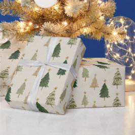 Pastel Watercolor Christmas Trees Wrapping Paper Cadeaupapier