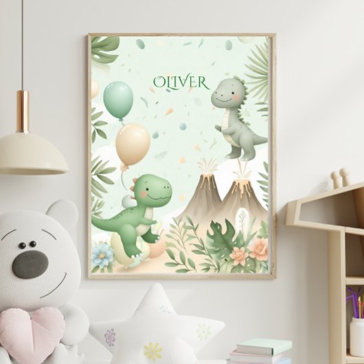 Pastel Watercolor Dino Kids Nursery Art Perfect Poster