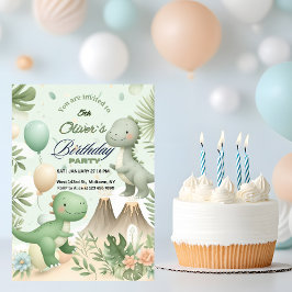 Pastel Watercolor Dino Party Birthday Kaart