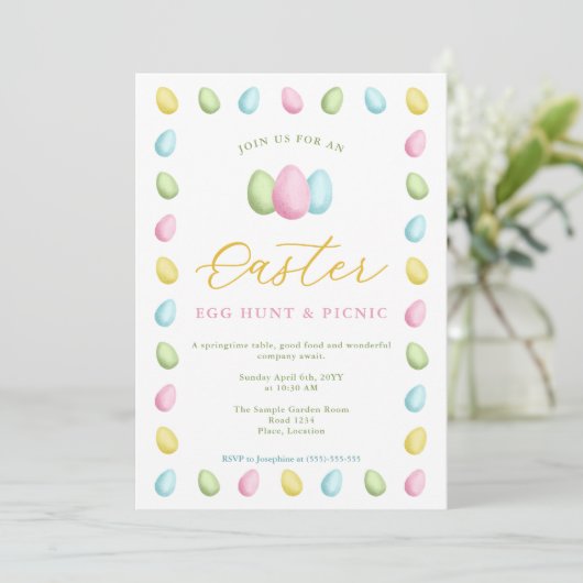 Pastel Watercolor Easter Eggs Easter Picnic Kaart (Staand voorkant)