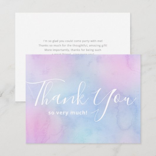 Pastel Watercolor Eenvoudige Elegante Verjaardag P Bedankkaart (Voorkant / Achterkant)