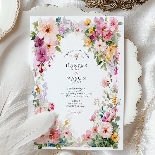 Pastel Watercolor Floral Arch Wedding Kaart