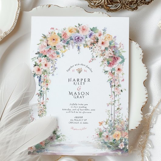 Pastel Watercolor Floral Arch Wedding Kaart
