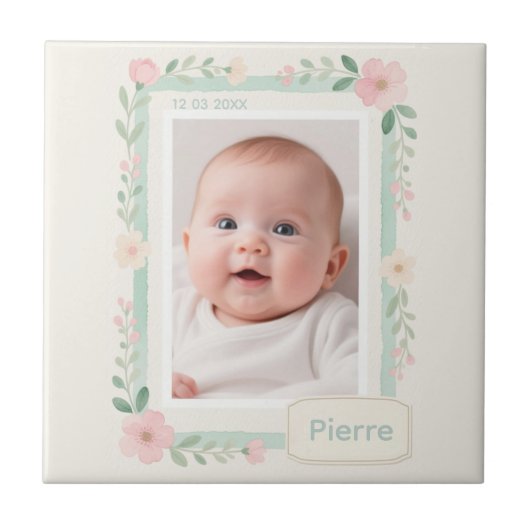 Pastel Watercolor Floral Empty Photo Frame Tegeltje (Voorkant)