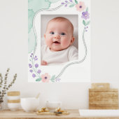 Pastel Watercolor Floral Empty Wavy Frame Poster (Keuken)
