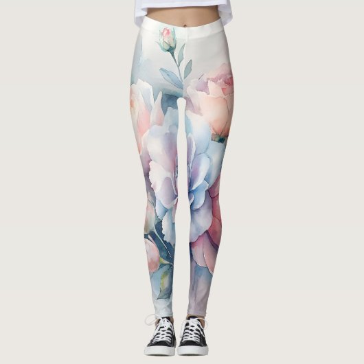 Pastel Watercolor Floral Leggings (Voorkant)