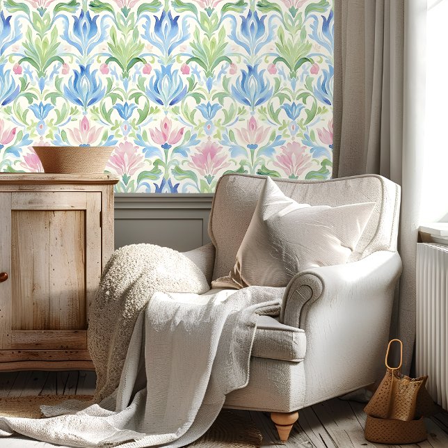  Pastel Watercolor Floral Pattern Behang (Creator heeft geüpload)