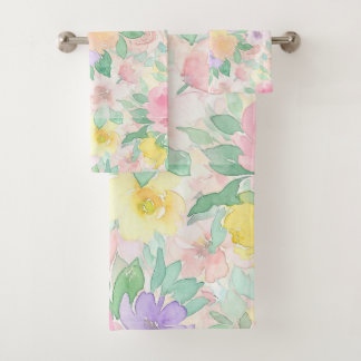 Pastel Watercolor Floral Pattern – Soft Spring  Bad Handdoek