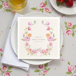 pastel watercolor Floral Wreath Baby Shower Napkin Servet