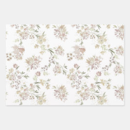 Pastel Watercolor flowers Wrapping Paper of 3