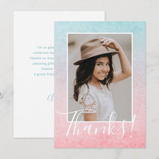 Pastel Watercolor Foto Aqua Dankkaart Bedankkaart (Voorkant / Achterkant)