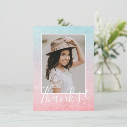 Pastel Watercolor Foto Aqua Dankkaart Bedankkaart (Staand voorkant)