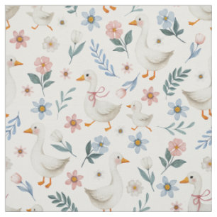 Pastel watercolor gans en bloemen op wit stof