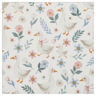 Pastel watercolor gans en bloemen op wit stof