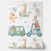 Pastel Watercolor Giraffe Airplane Nursery Behang (Afrollen)