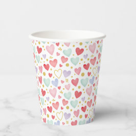 Pastel Watercolor Harten & Gouden Botanische Accen Papieren Bekers