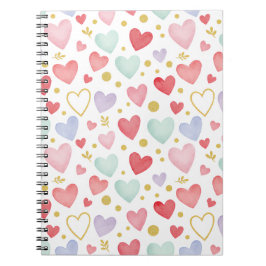Pastel Watercolor Harten met Goudblad & Glitters Notitieboek
