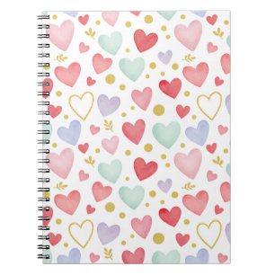 Pastel Watercolor Harten met Goudblad & Glitters Notitieboek