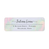 Pastel Watercolor Holografisch Blauwe Retouradres Etiket (Voorkant)
