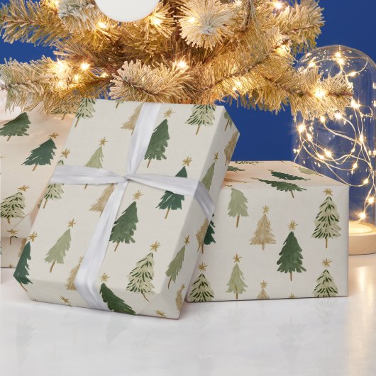 Pastel Watercolor Kerstbomen Inpakpapier (Feestdagen)