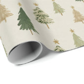 Pastel Watercolor Kerstbomen Inpakpapier (Rol Hoek)