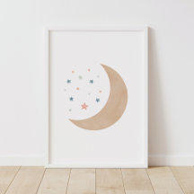 Pastel Watercolor Maan en Sterren Babykamer Poster