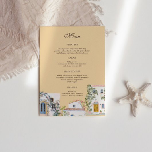 Pastel Watercolor Mediterraans Italiaans Huwelijk Menu