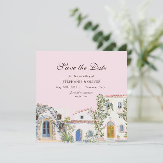 Pastel Watercolor Mediterranean Save The Date (Staand voorkant)