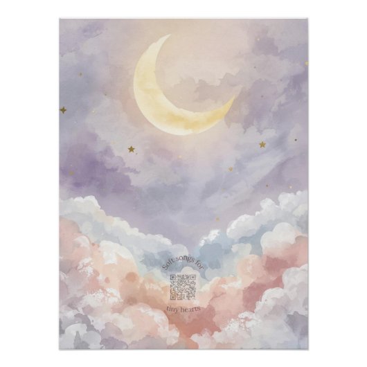 Pastel Watercolor Moon & Cloud Nursery Wall Art Perfect Poster (Voorkant)
