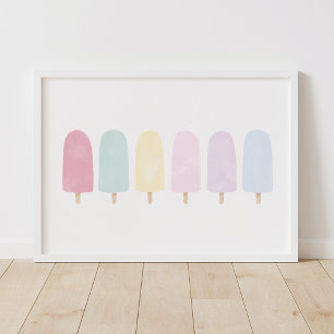 Pastel Watercolor Popsicle Girls Room Poster