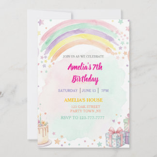 Pastel Watercolor Rainbow Birthday Kaart