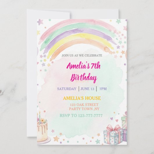 Pastel Watercolor Rainbow Birthday Kaart (Voorkant)
