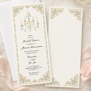 Pastel Watercolor Rococo Kroonluchter Bruidsdouche Kaart