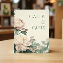 Pastel Watercolor Rose Peonies Wedding Cards Sign