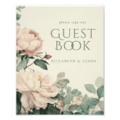 Pastel Watercolor Rose Wedding Guest Book Sign Foto Afdruk (Voorkant)