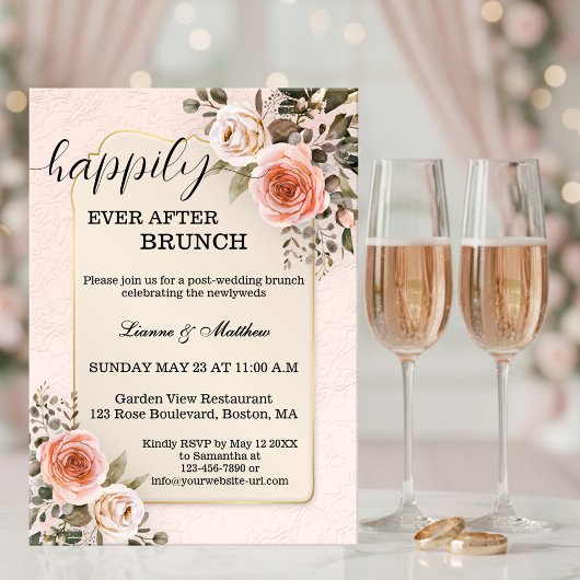 Pastel Watercolor Roses Wedding Brunch Kaart