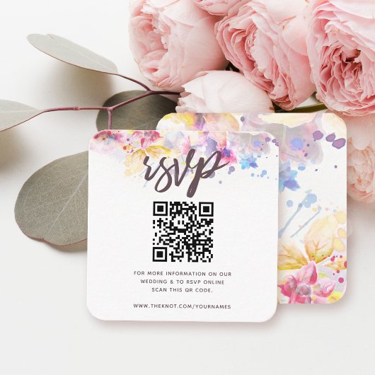 Pastel Watercolor RSVP QR-code Informatiekaartje
