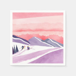 Pastel watercolor skiberg zonsondergang servet