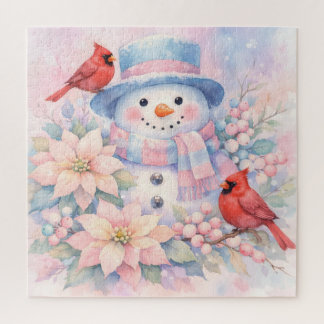 Pastel watercolor sneeuwman, Poinsettia en Kardina Legpuzzel