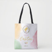 Pastel Watercolor Spots And Chick Happy Easter Tote Bag (Voorkant)