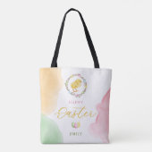 Pastel Watercolor Spots And Chick Happy Easter Tote Bag (Achterkant)