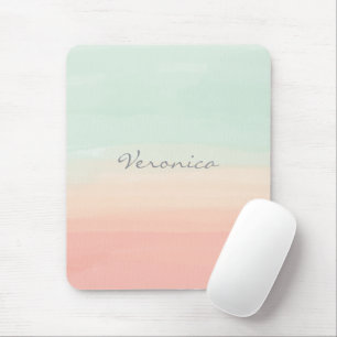 Pastel Watercolor Strepen Zeeglas en Perzik Naam Muismat