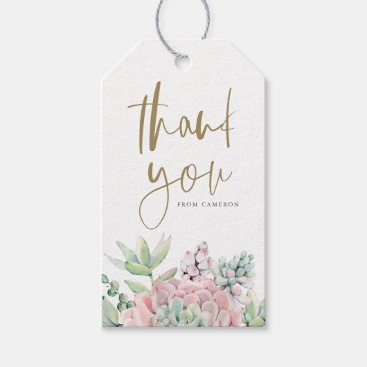 Pastel Watercolor Succulenten Baby Shower Bedankje Cadeaulabel (Voorkant)