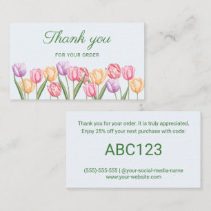 Pastel Watercolor Tulpen Bedankt voor uw bestellin Visitekaartje
