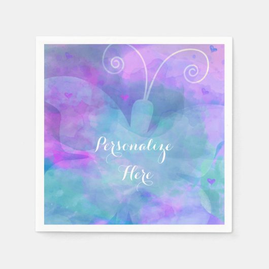Pastel Watercolor Vlinder Personalized Feest Servetten (Voorkant)