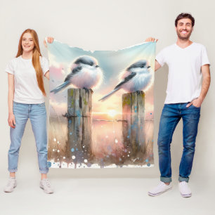Pastel Watercolor Vogels Omheiningspaal Zonsonderg Fleece Deken