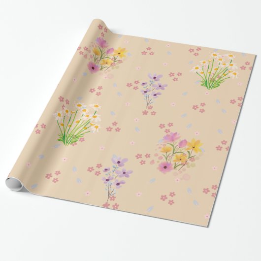 Pastel Watercolor Wildflower Wrapping Paper Cadeaupapier (Uitgerold)