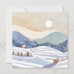 Pastel Watercolor Winterlandhuis in de Heuvels Kaart