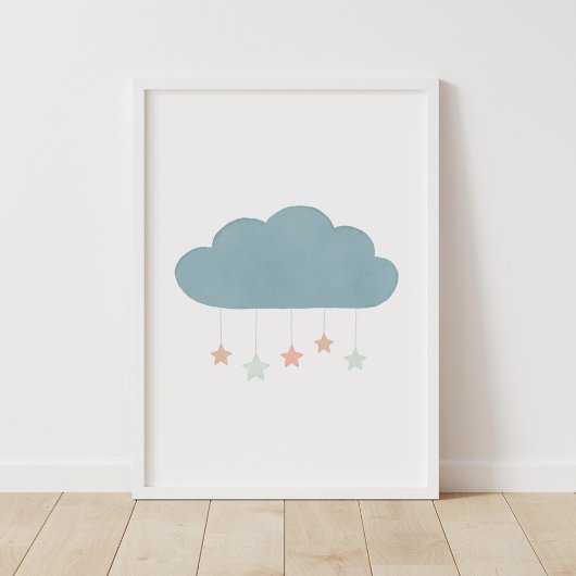 Pastel Watercolor Wolk en Sterren Kraamkamer Poste Poster