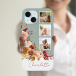 pastel Waterverf, 3-foto's w / naam iPhone 15 Case<br><div class="desc">Pas dit drie-foto sjabloon ontwerp met jouw naam of monogram op een leeg label element dat u kunt aanpassen met de kleur van uw keuze. Het beschikt over een kleurrijke hoekspray van waterverf blush, roest en ivoor rozen en chrysanten met salie groen en bruin blad. Achtergrondkleur kan ook worden bewerkt....</div>